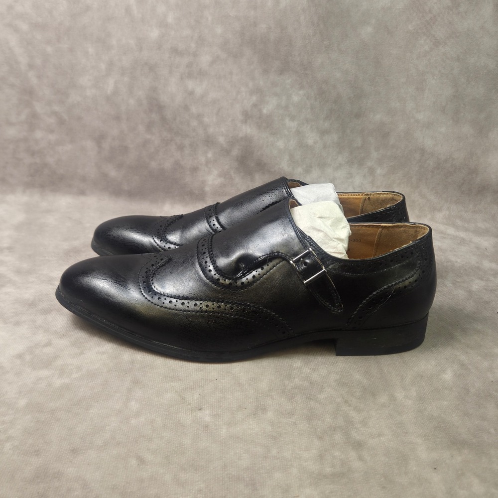Santino Luciano Mens Black Single Monk Strap Wingtip Brogue Dress Shoes C-360